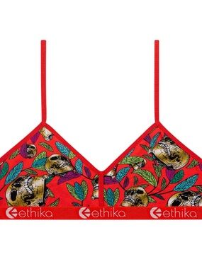 ethika "Drink the Koolaid" Red Skull & Leaf Bralette Size L